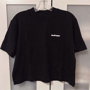 NWOT Madhappy Boxy Crop Black Logo Tee Tshirt Puff Print in White Size M
